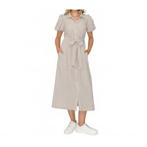 NEW LOVE WEDNESDAY tortilla stripe midi shirt dress in brown